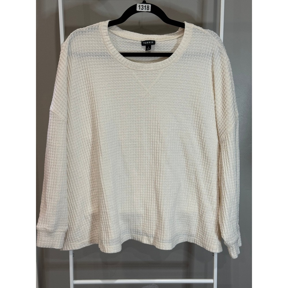 Torrid Womens Plus Size 4 Cream Waffle Knit Long Sleeve Top Elevated Casual